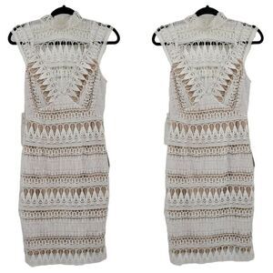 Ministry of Style Dress Lace Overlay Bridal Shower Illusion Mock Neck White Sz 4